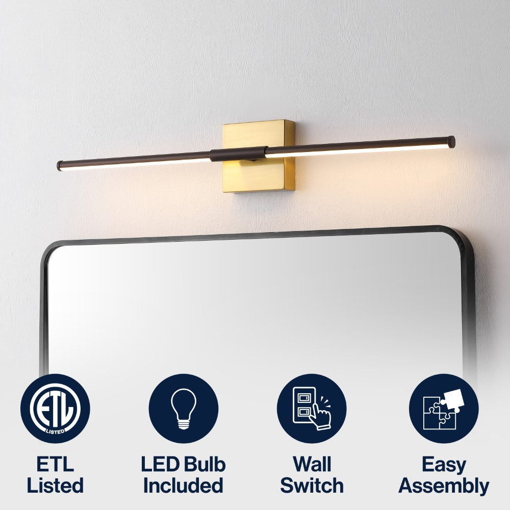 Aurava 28" Modern Minimalist Adjustable Dimmable Integrated LED Metal Wall Sconce