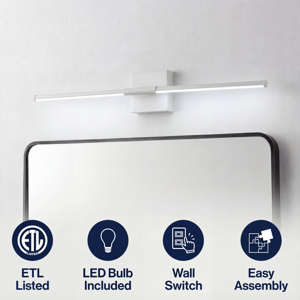 Aurava 28" Modern Minimalist Adjustable Dimmable Integrated LED Metal Wall Sconce