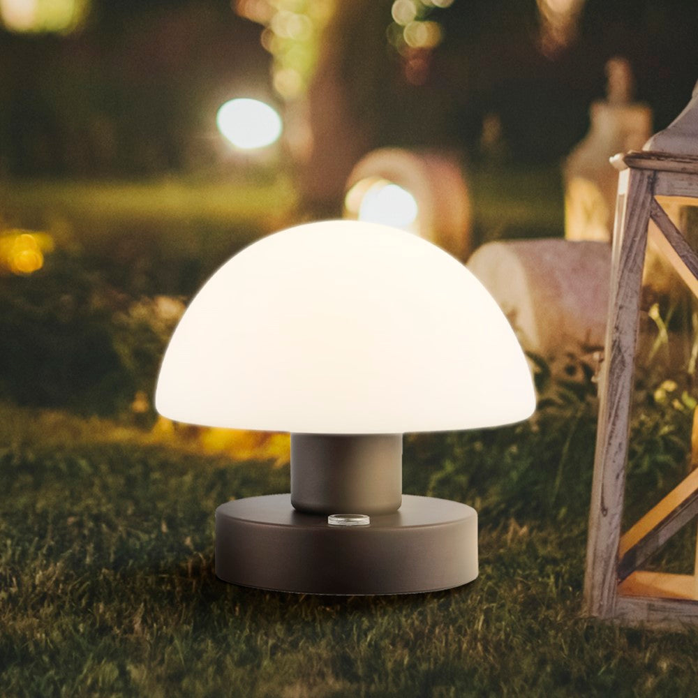 Modern mushroom  5.75" Bohemian Farmhouse Iron Rechargeable Integrated LED Table Lamp