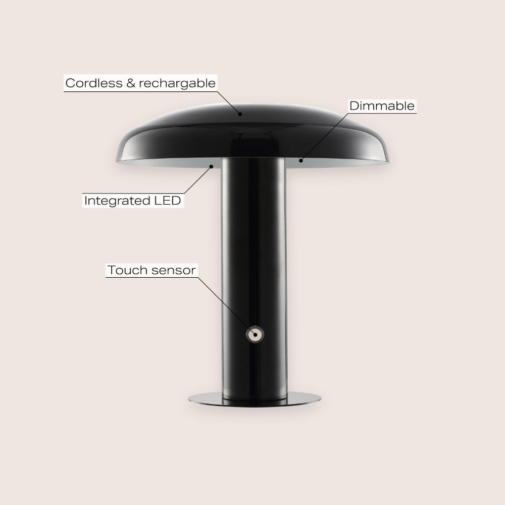 The Kasr Contemporary Bohemian Rechargeable/Cordless Iron Integrated LED Mushroom Table Lamp