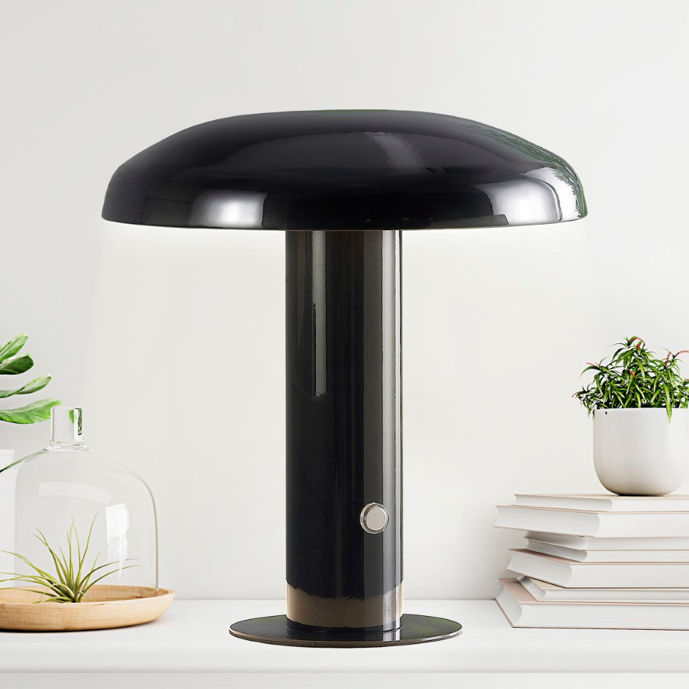 The Kasr Contemporary Bohemian Rechargeable/Cordless Iron Integrated LED Mushroom Table Lamp
