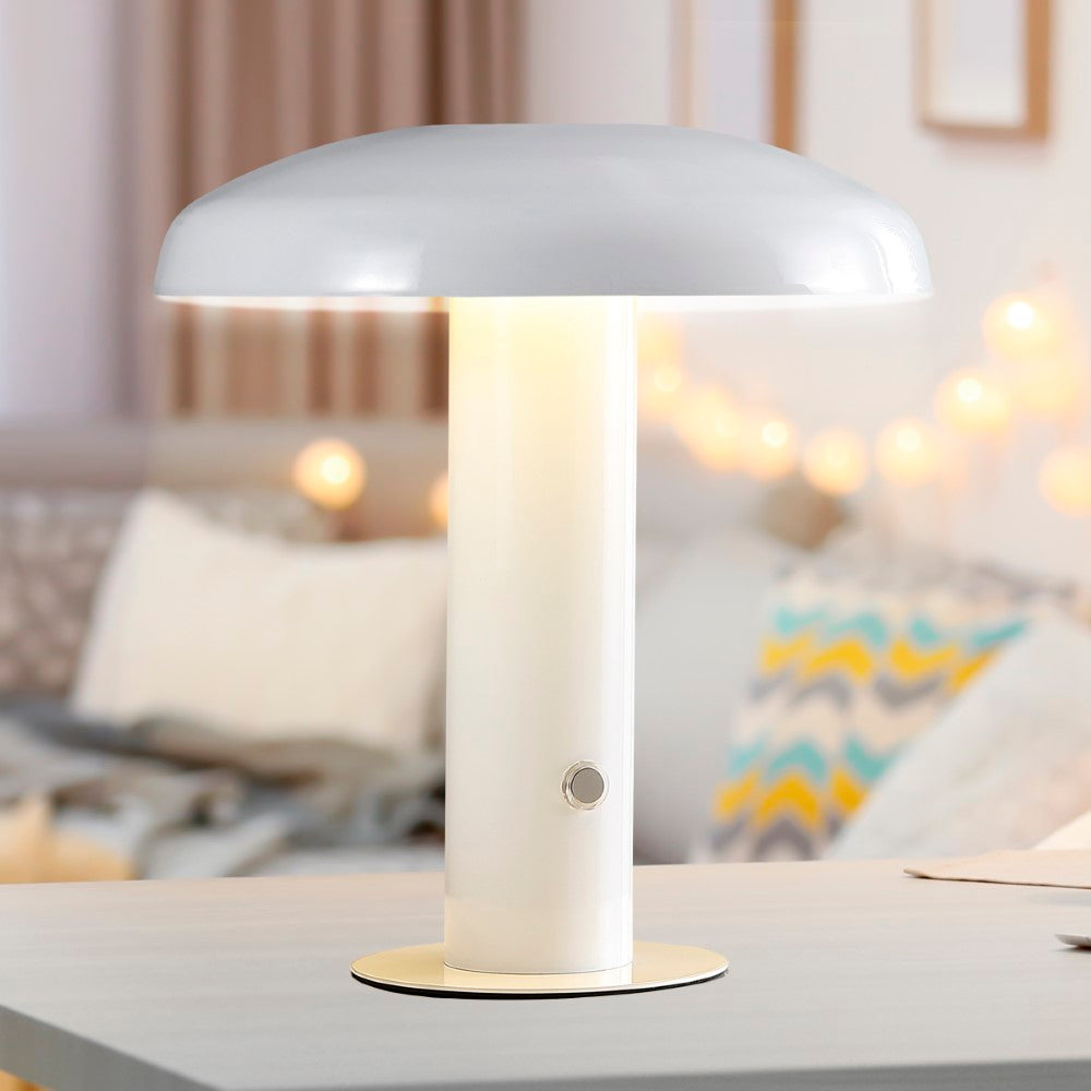 The Kasr Contemporary Bohemian Rechargeable/Cordless Iron Integrated LED Mushroom Table Lamp