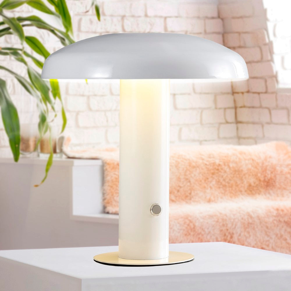 The Kasr Contemporary Bohemian Rechargeable/Cordless Iron Integrated LED Mushroom Table Lamp