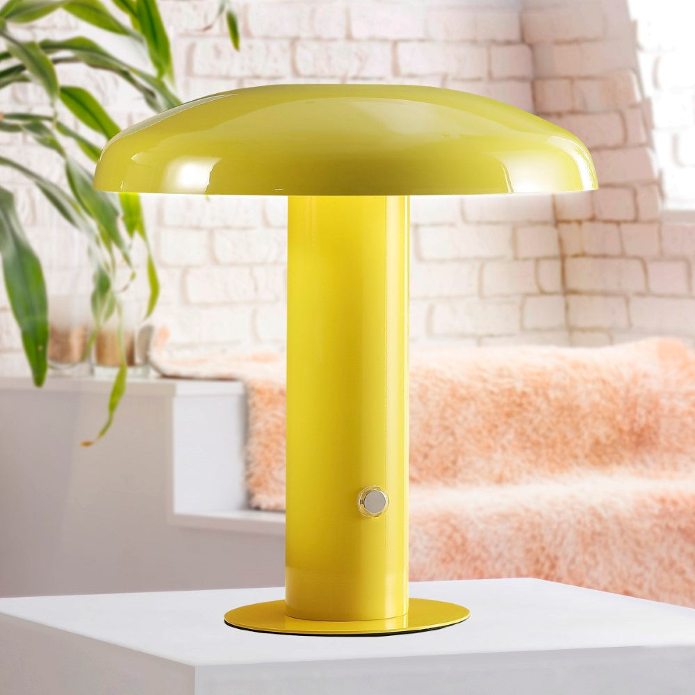 The Kasr Contemporary Bohemian Rechargeable/Cordless Iron Integrated LED Mushroom Table Lamp