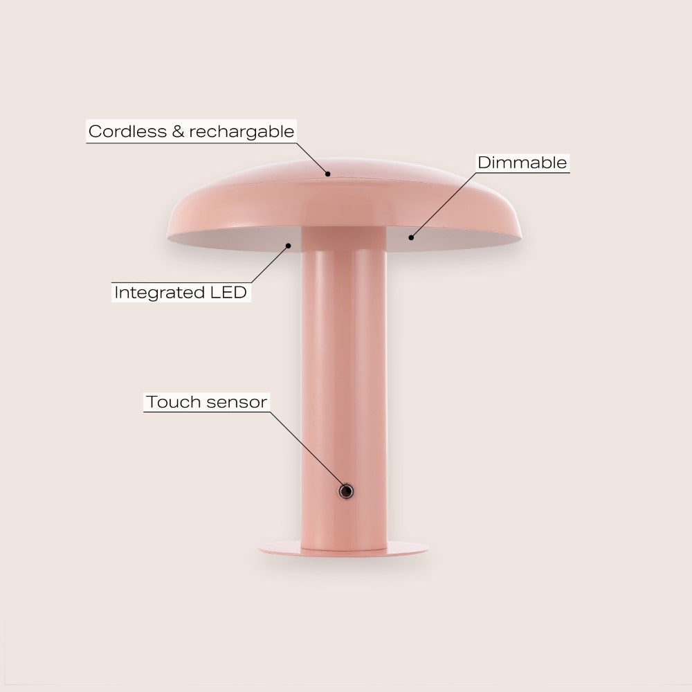 The Kasr Contemporary Bohemian Rechargeable/Cordless Iron Integrated LED Mushroom Table Lamp