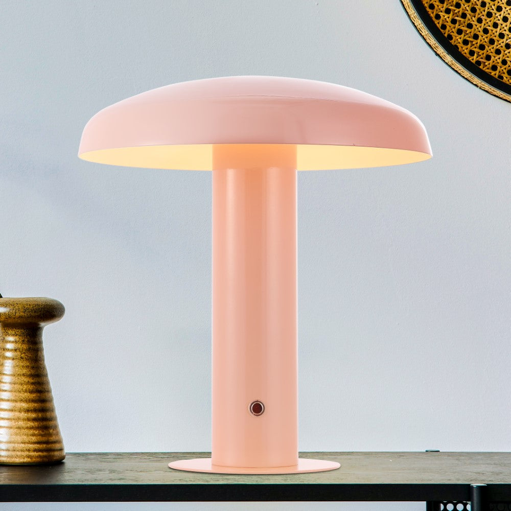 The Kasr Contemporary Bohemian Rechargeable/Cordless Iron Integrated LED Mushroom Table Lamp