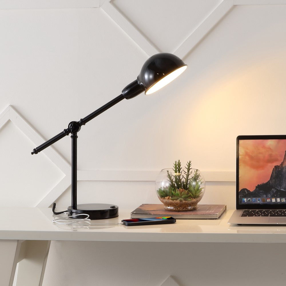 Liam 20.25" Vintage Industrial Iron Adjustable Dome Shade LED Task Lamp with USB Charging Port