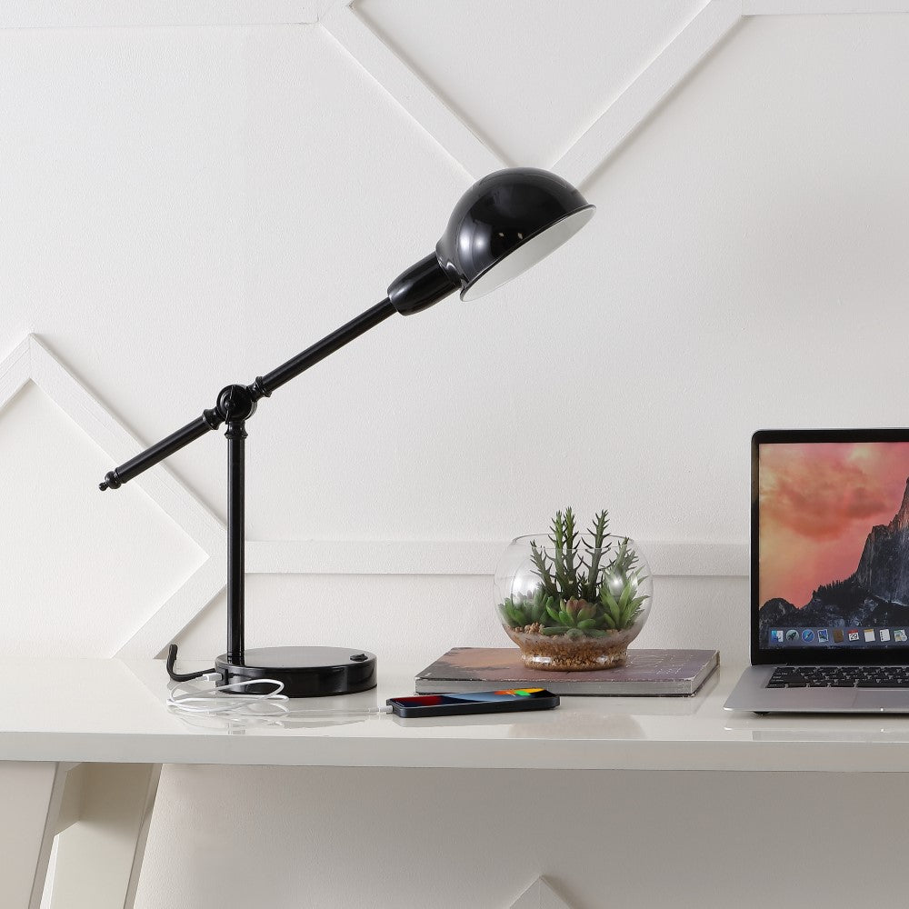 Liam 20.25" Vintage Industrial Iron Adjustable Dome Shade LED Task Lamp with USB Charging Port