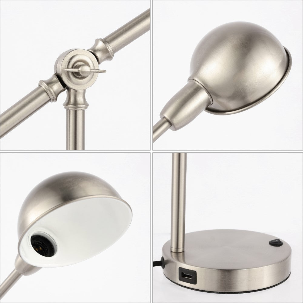 Liam 20.25" Vintage Industrial Iron Adjustable Dome Shade LED Task Lamp with USB Charging Port