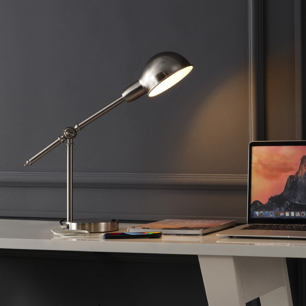 Liam 20.25" Vintage Industrial Iron Adjustable Dome Shade LED Task Lamp with USB Charging Port