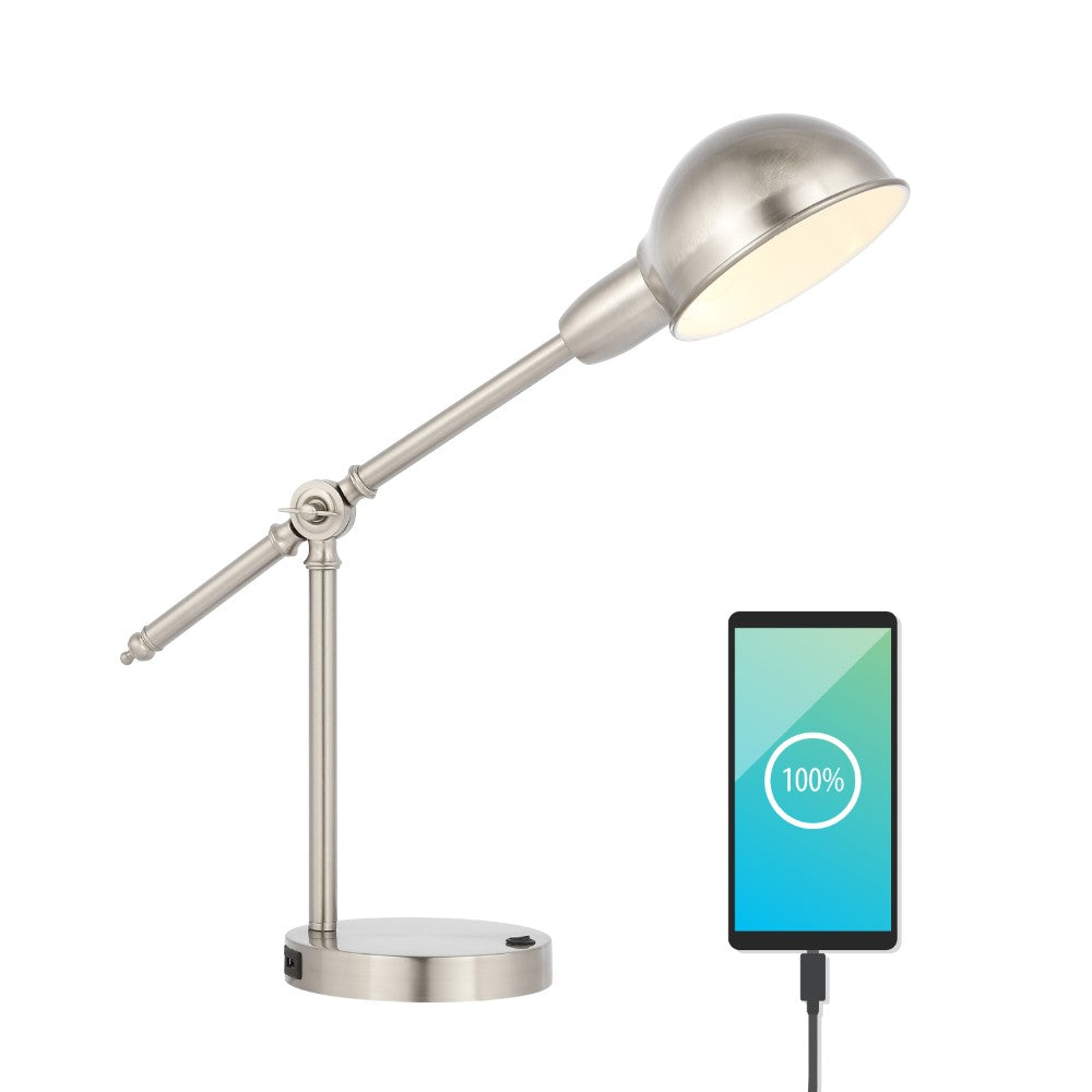 Liam 20.25" Vintage Industrial Iron Adjustable Dome Shade LED Task Lamp with USB Charging Port