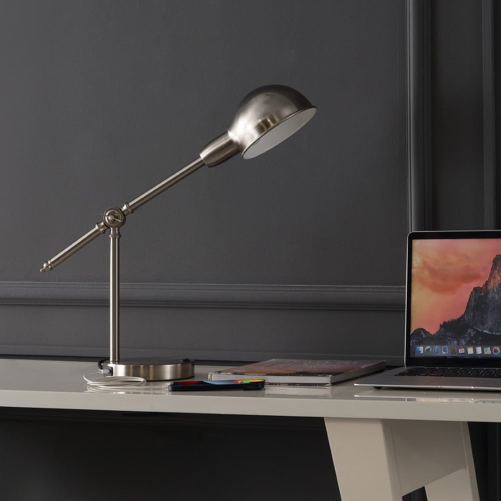 Liam 20.25" Vintage Industrial Iron Adjustable Dome Shade LED Task Lamp with USB Charging Port