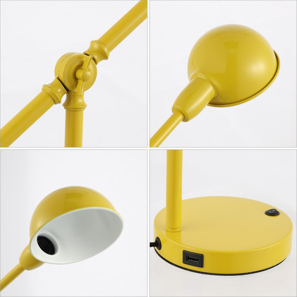 Liam 20.25" Vintage Industrial Iron Adjustable Dome Shade LED Task Lamp with USB Charging Port