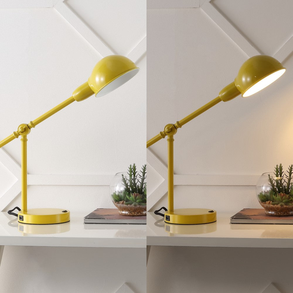 Liam 20.25" Vintage Industrial Iron Adjustable Dome Shade LED Task Lamp with USB Charging Port