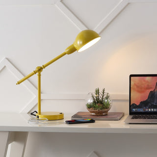 Liam 20.25" Vintage Industrial Iron Adjustable Dome Shade LED Task Lamp with USB Charging Port