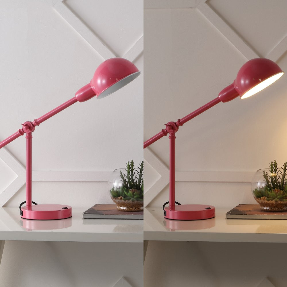 Liam 20.25" Vintage Industrial Iron Adjustable Dome Shade LED Task Lamp with USB Charging Port