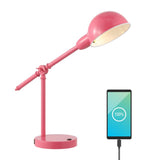 Liam 20.25" Vintage Industrial Iron Adjustable Dome Shade LED Task Lamp with USB Charging Port