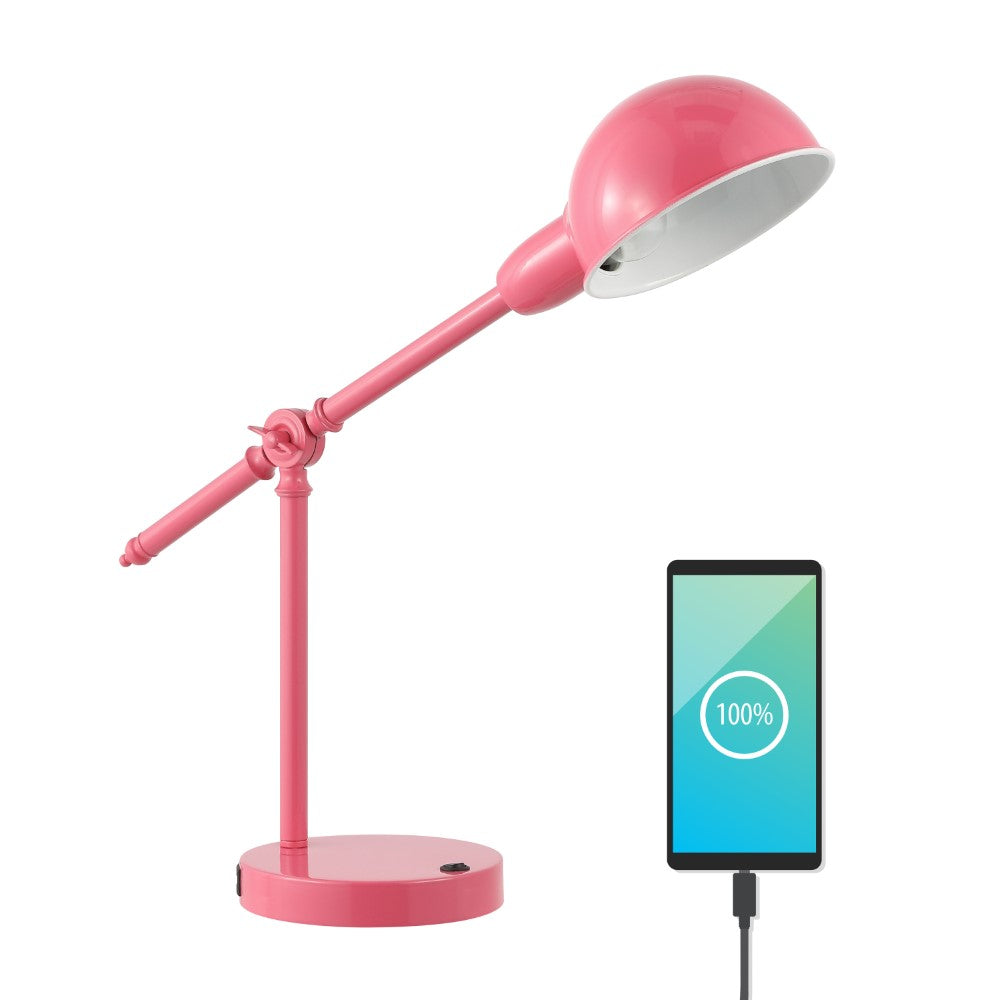 Liam 20.25" Vintage Industrial Iron Adjustable Dome Shade LED Task Lamp with USB Charging Port