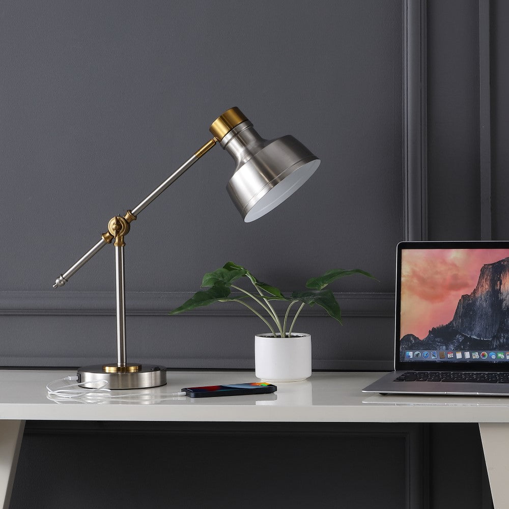 Charles 18.5" Classic Farmhouse Adjustable Cantilever LED Task Lamp with USB Charging Port