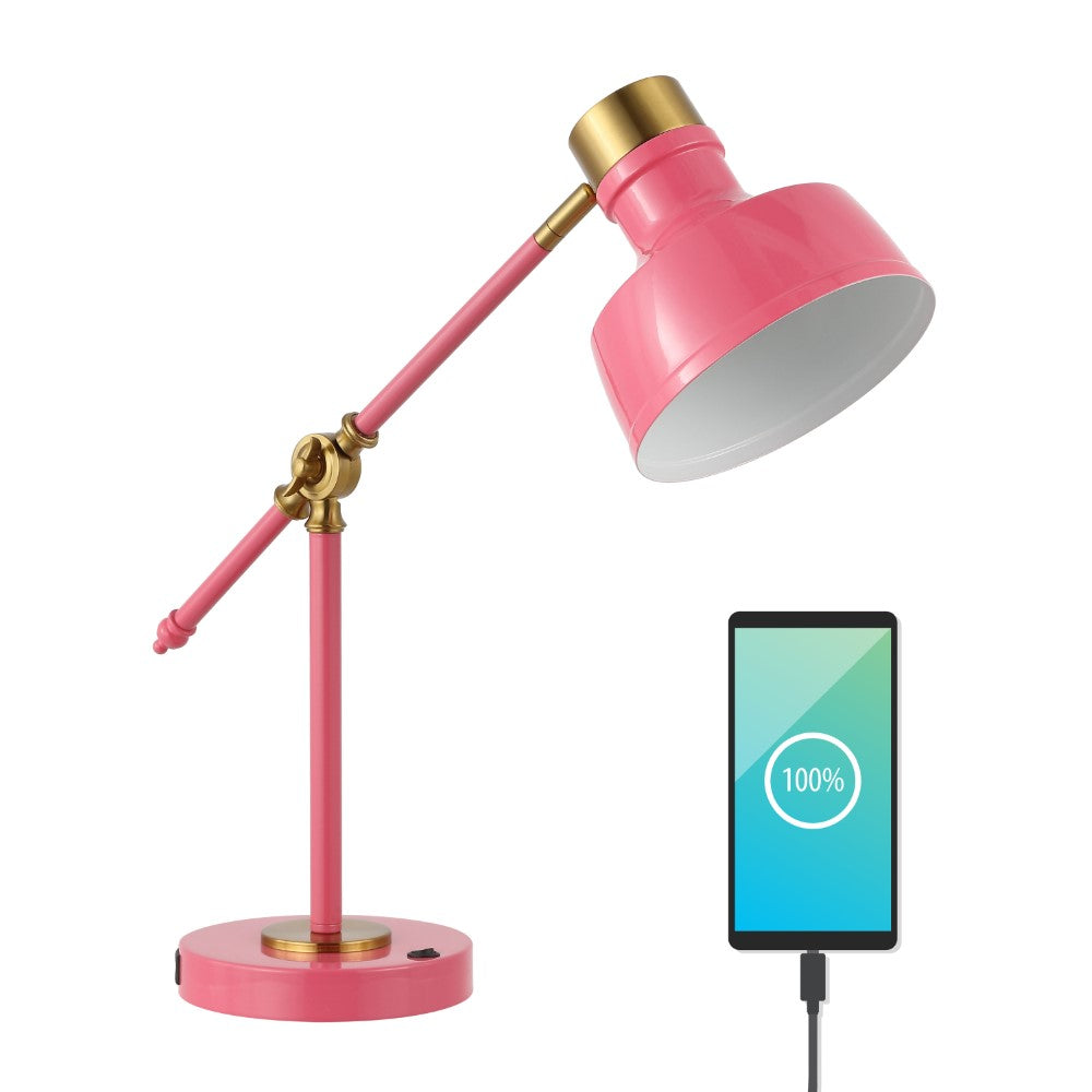 Charles 18.5" Classic Farmhouse Adjustable Cantilever LED Task Lamp with USB Charging Port