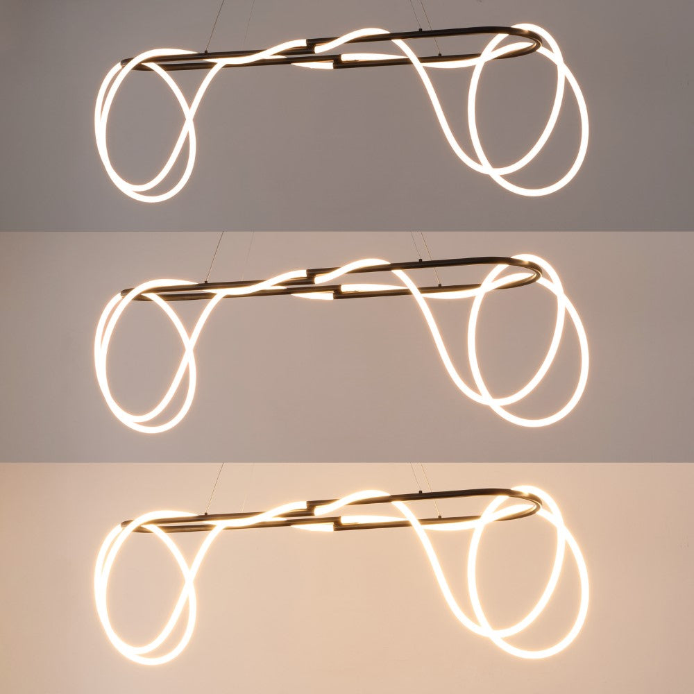 Lisette 59" Contemporary Minimalist 360 Adjustable Silicone Rope/Metal Dimmable Integrated LED Chandelier