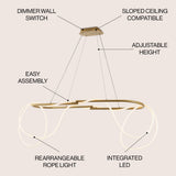 Lisette 59" Contemporary Minimalist 360 Adjustable Silicone Rope/Metal Dimmable Integrated LED Chandelier