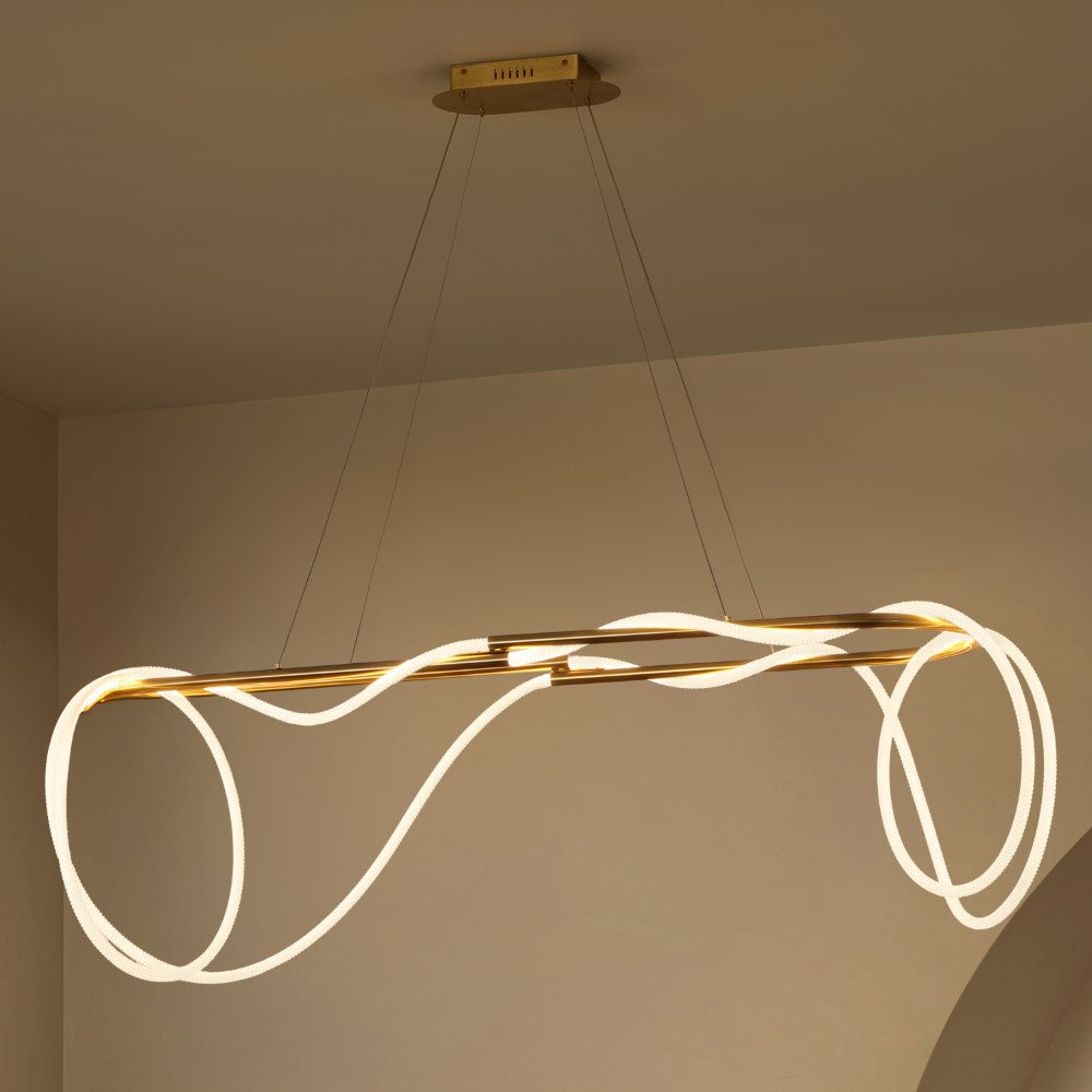 Lisette 59" Contemporary Minimalist 360 Adjustable Silicone Rope/Metal Dimmable Integrated LED Chandelier