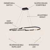 Lisette 59" Contemporary Minimalist 360 Adjustable Silicone Rope/Metal Dimmable Integrated LED Chandelier