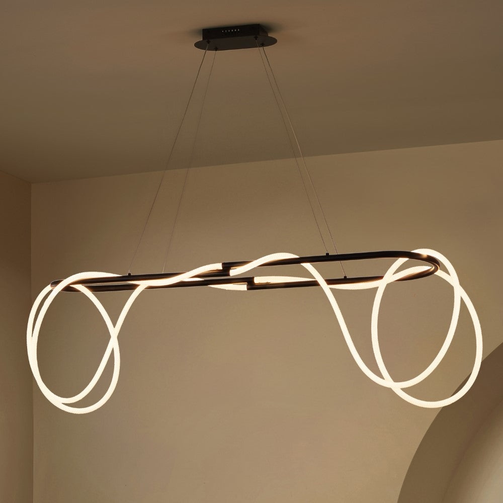 Lisette 59" Contemporary Minimalist 360 Adjustable Silicone Rope/Metal Dimmable Integrated LED Chandelier