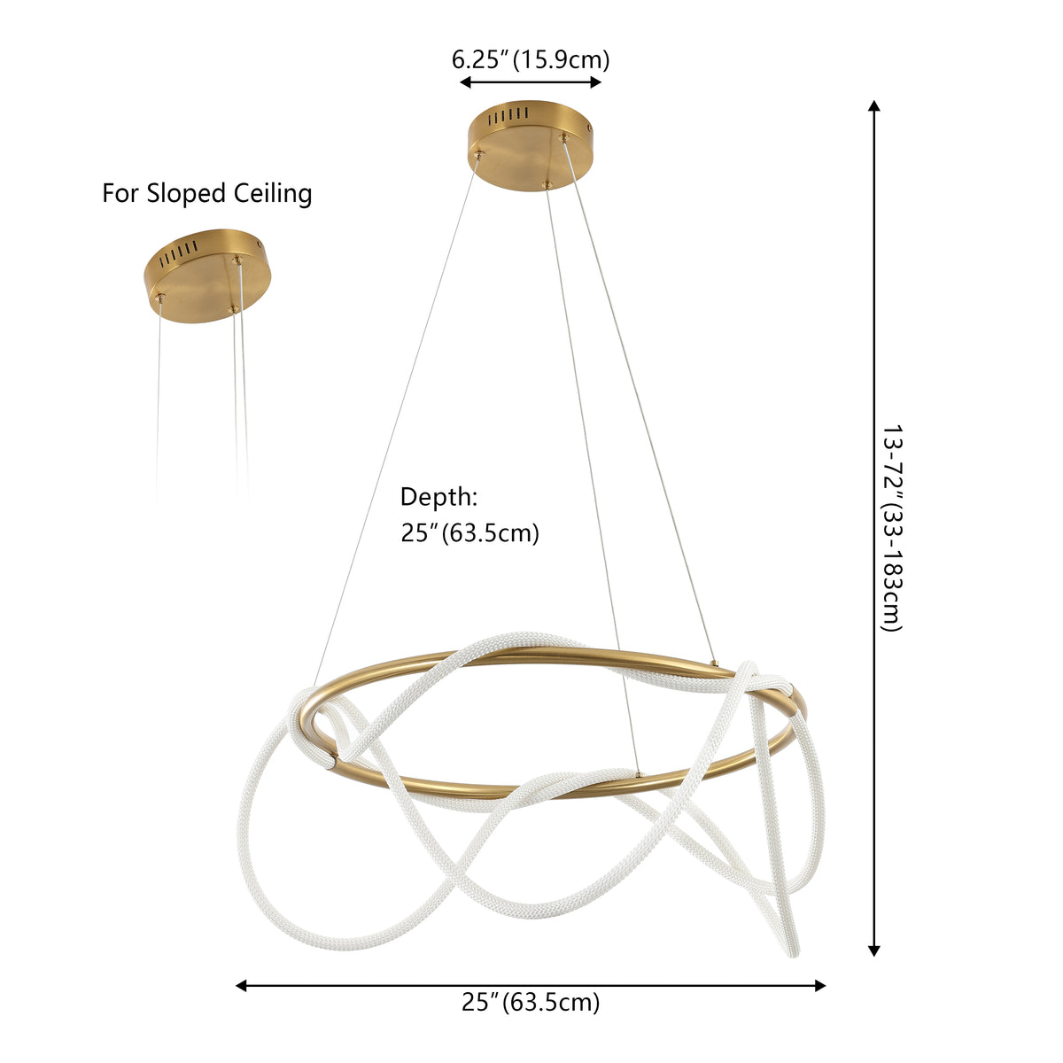 Riya 25" Contemporary Minimalist 360 Adjustable Silicone Neon Rope Dimmable Integrated LED Chandelier