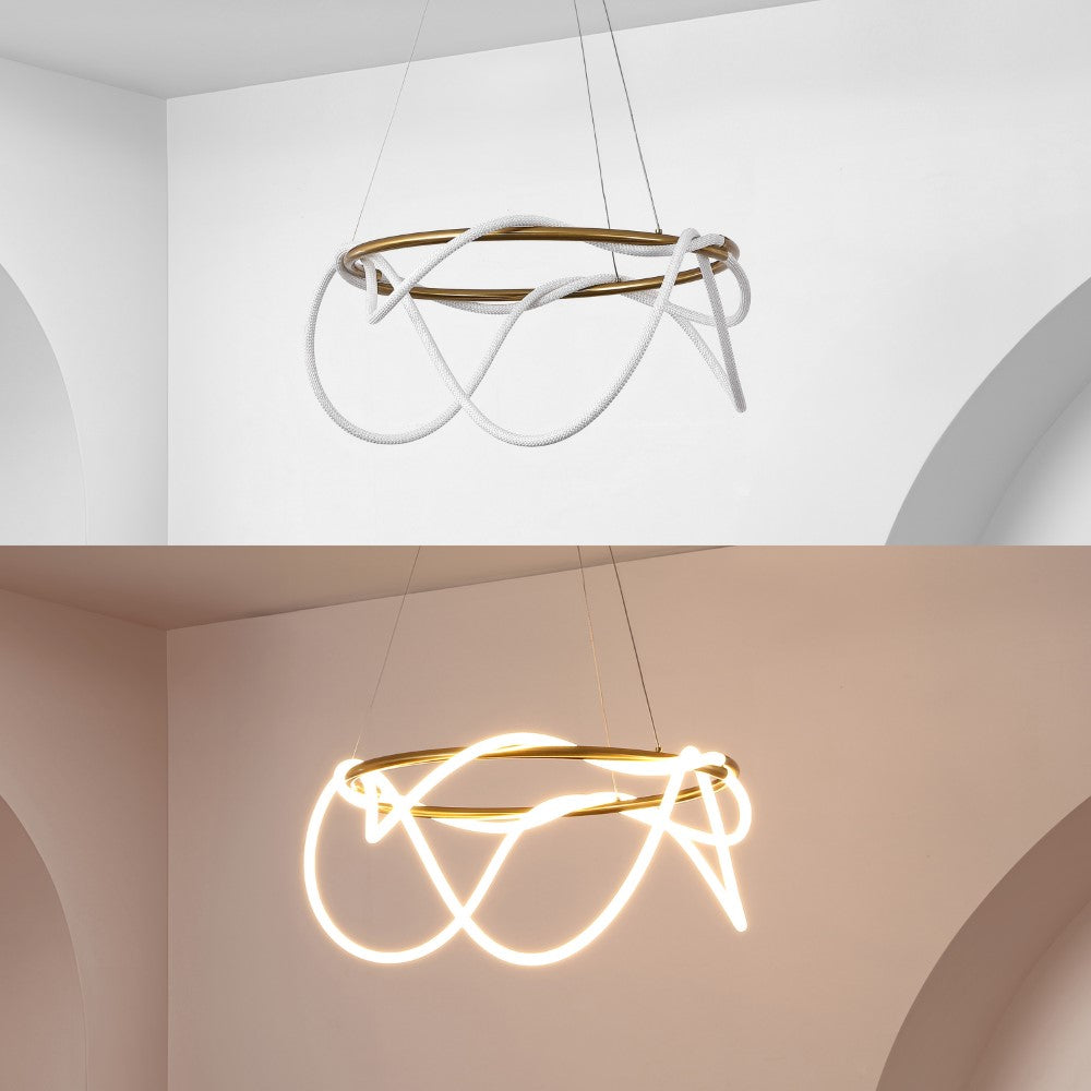Riya 25" Contemporary Minimalist 360 Adjustable Silicone Neon Rope Dimmable Integrated LED Chandelier
