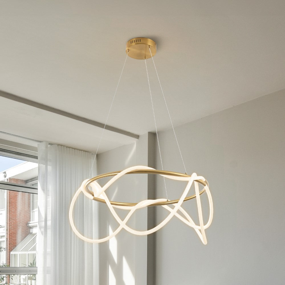 Riya 25" Contemporary Minimalist 360 Adjustable Silicone Neon Rope Dimmable Integrated LED Chandelier