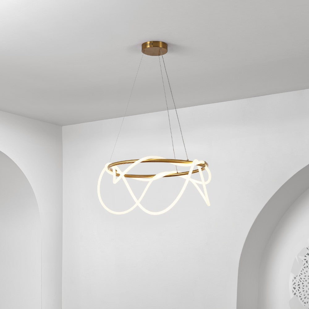 Riya 25" Contemporary Minimalist 360 Adjustable Silicone Neon Rope Dimmable Integrated LED Chandelier