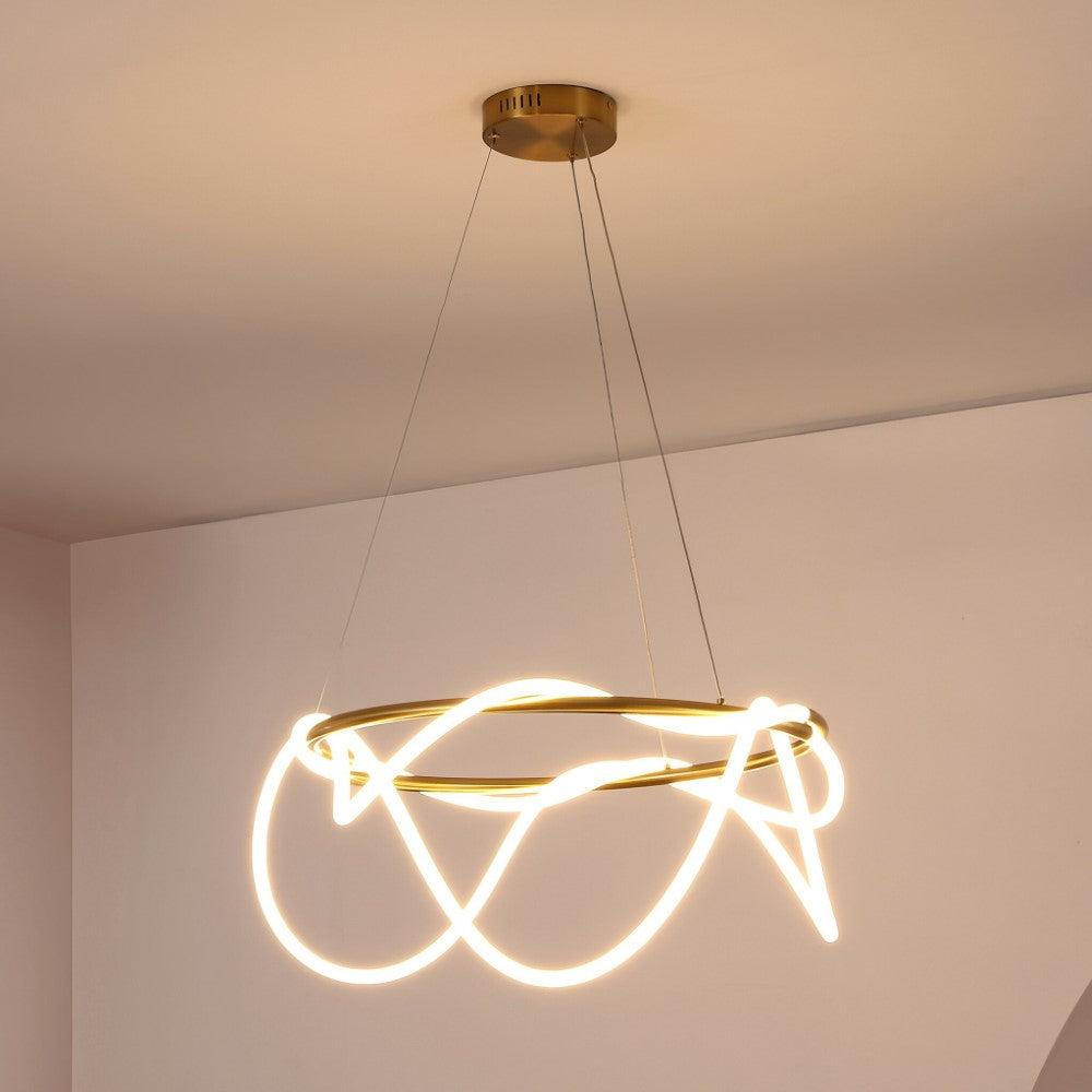 Riya 25" Contemporary Minimalist 360 Adjustable Silicone Neon Rope Dimmable Integrated LED Chandelier