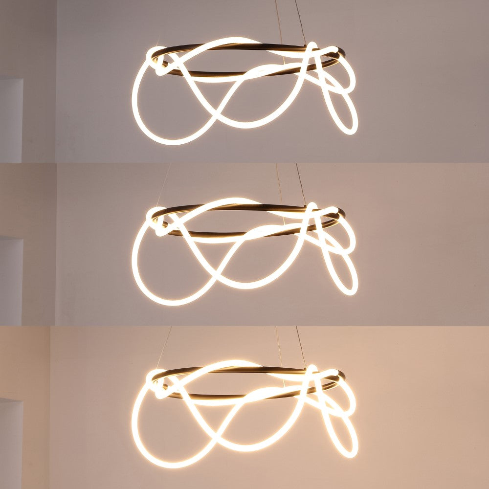 Riya 25" Contemporary Minimalist 360 Adjustable Silicone Neon Rope Dimmable Integrated LED Chandelier