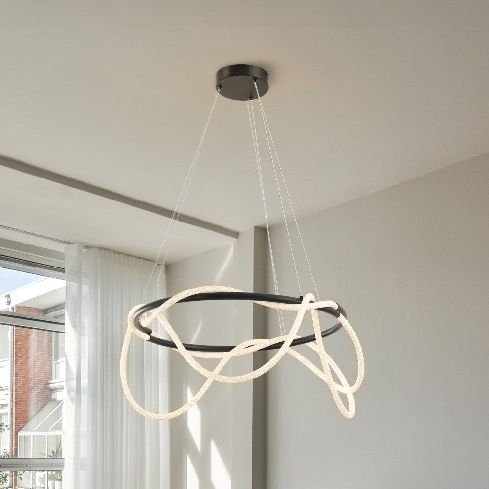 Riya 25" Contemporary Minimalist 360 Adjustable Silicone Neon Rope Dimmable Integrated LED Chandelier