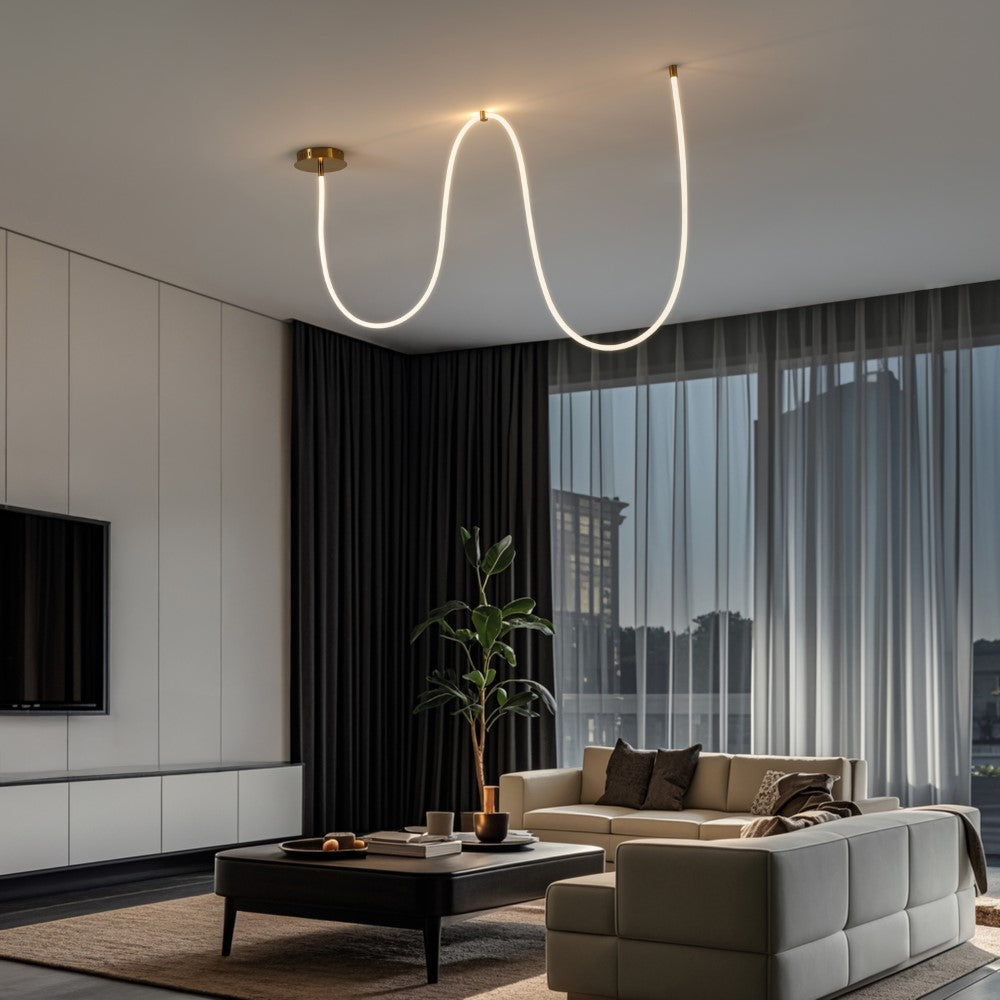 Serafina 62" Contemporary Minimalist 360 Adjustable Silicone Neon Rope Dimmable Linear Integrated LED Flush Mount