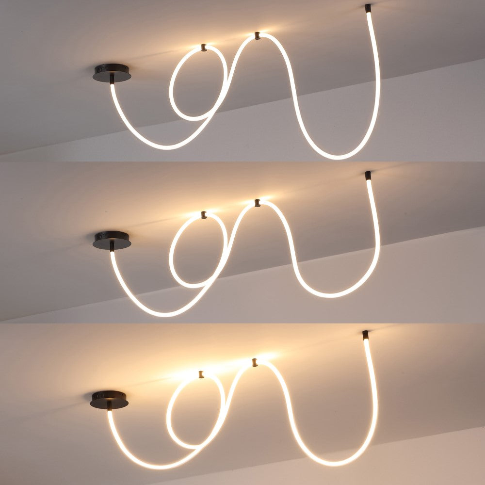 Serafina 62" Contemporary Minimalist 360 Adjustable Silicone Neon Rope Dimmable Linear Integrated LED Flush Mount