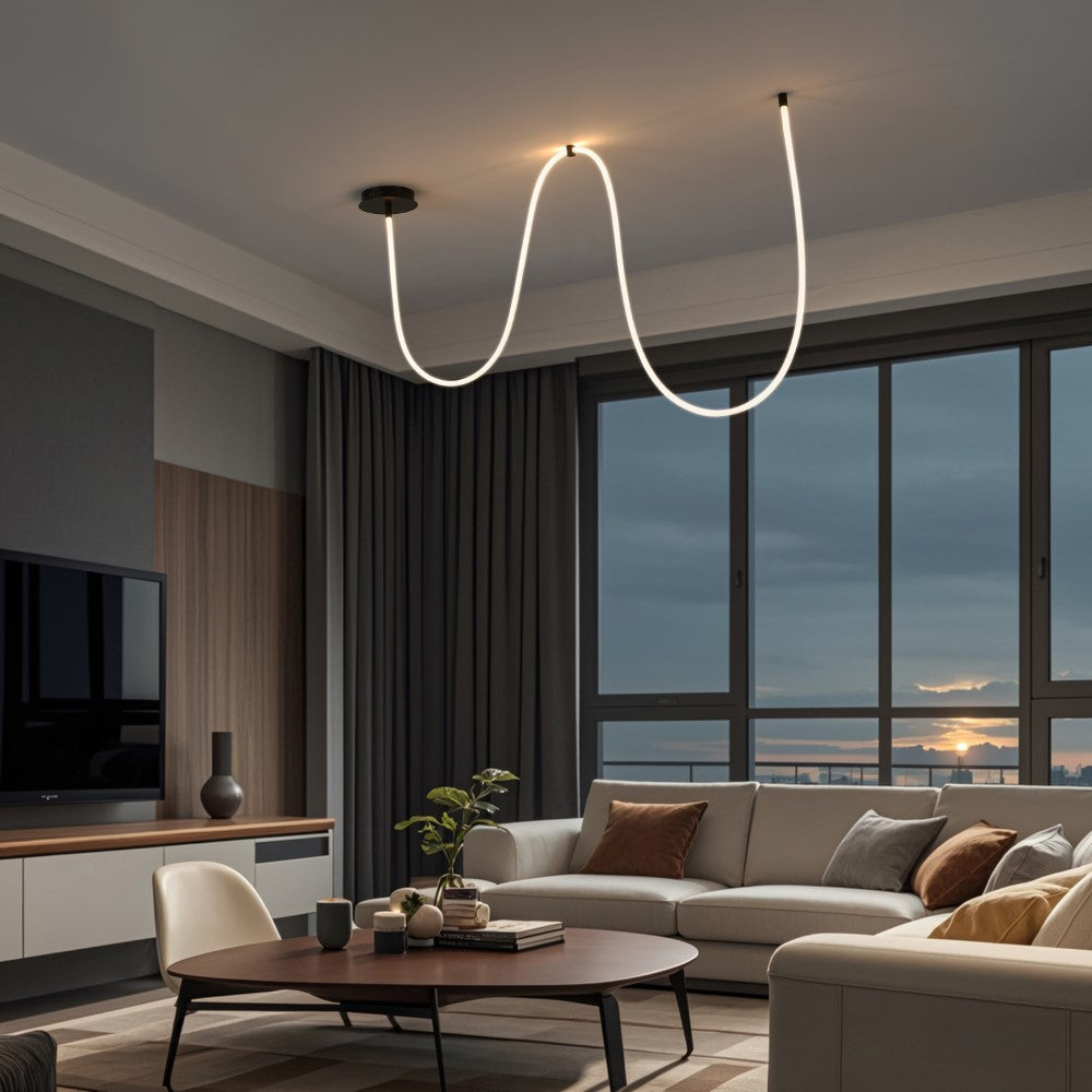Serafina 62" Contemporary Minimalist 360 Adjustable Silicone Neon Rope Dimmable Linear Integrated LED Flush Mount