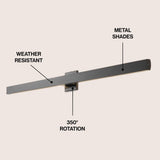 Junipe  49.5" Modern Minimalist Indoor/Outdoor Metal 350-Degree Rotate Dimmable Integrated Linear LED Wall Sconce