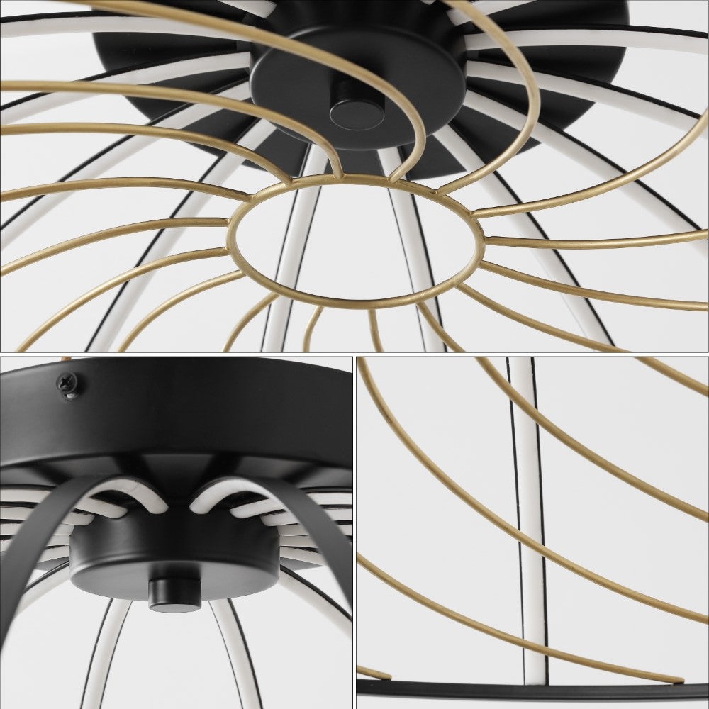 Ambros 23.5" Modern Industrial Metal Dimmable Stripe Half-Cage Integrated LED Flush Mount