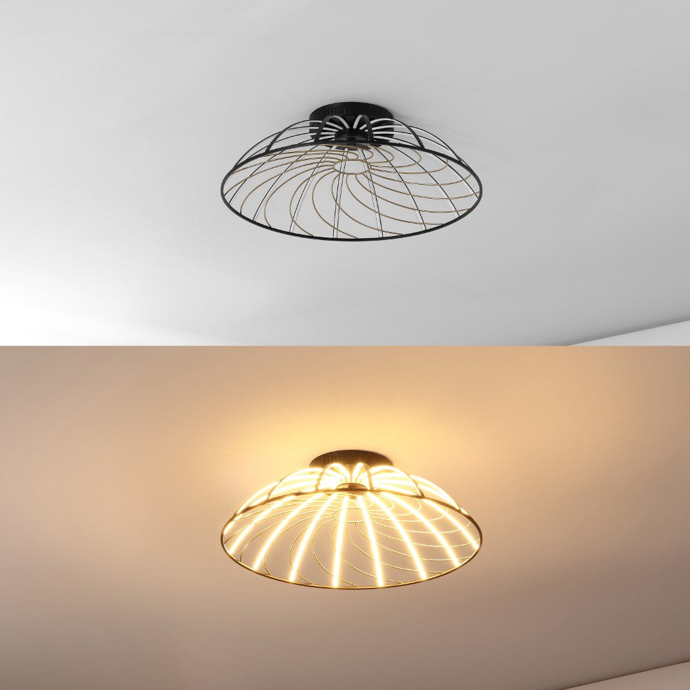 Ambros 23.5" Modern Industrial Metal Dimmable Stripe Half-Cage Integrated LED Flush Mount