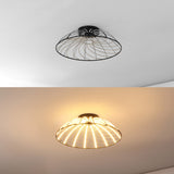 Ambros 23.5" Modern Industrial Metal Dimmable Stripe Half-Cage Integrated LED Flush Mount