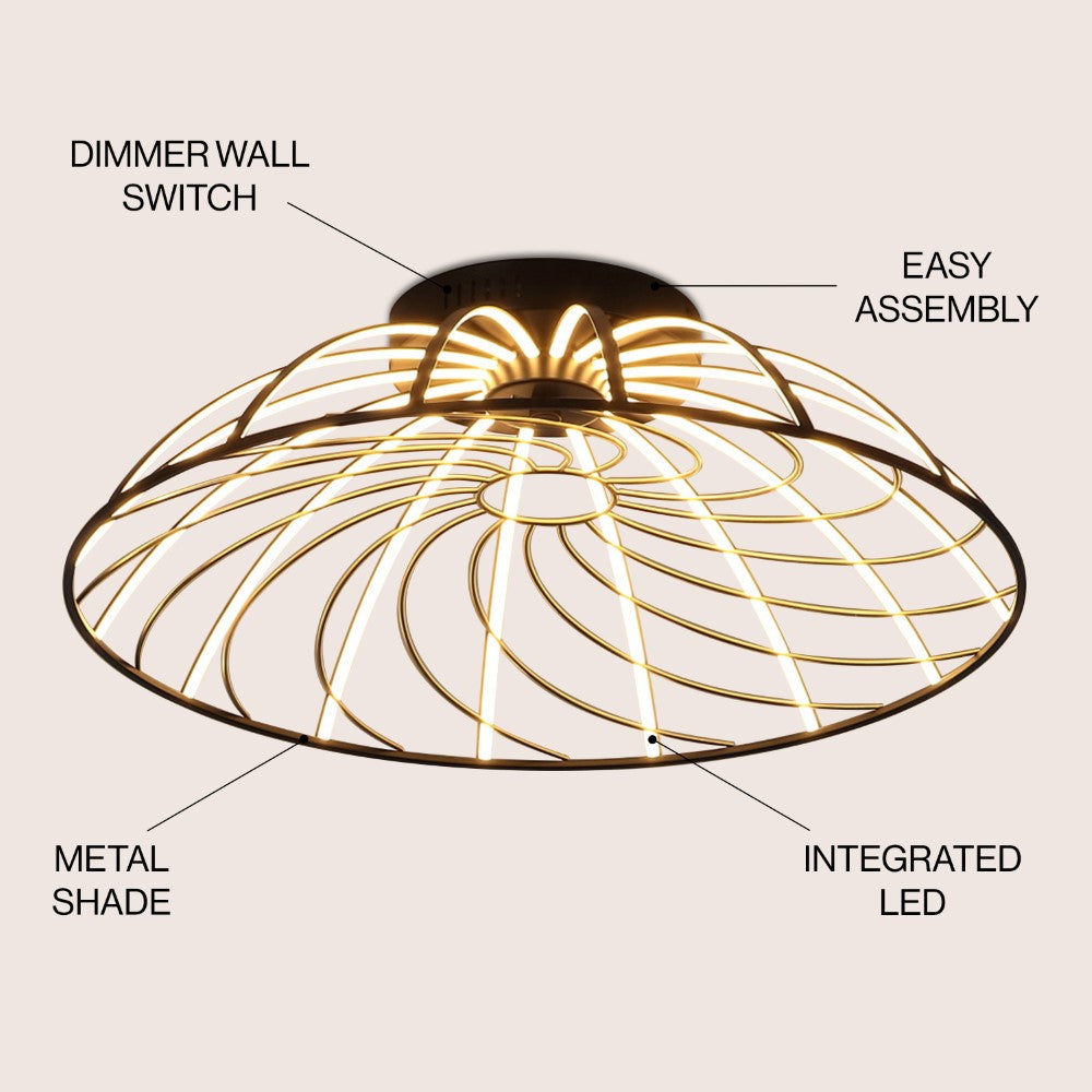 Ambros 23.5" Modern Industrial Metal Dimmable Stripe Half-Cage Integrated LED Flush Mount