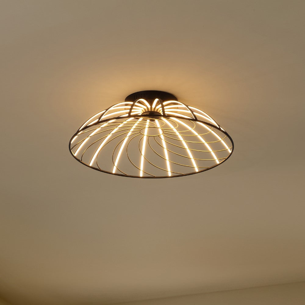 Ambros 23.5" Modern Industrial Metal Dimmable Stripe Half-Cage Integrated LED Flush Mount