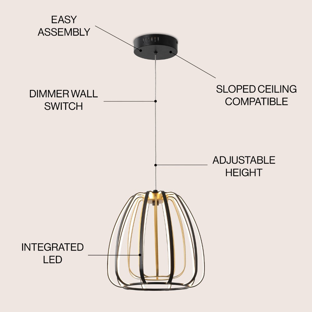 Gigi Modern Glam Metal Adjustable Dimmable Stripe Cage Integrated LED Pendant
