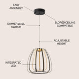 Gigi Modern Glam Metal Adjustable Dimmable Stripe Cage Integrated LED Pendant