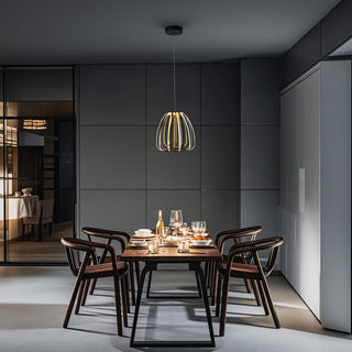 Gigi Modern Glam Metal Adjustable Dimmable Stripe Cage Integrated LED Pendant