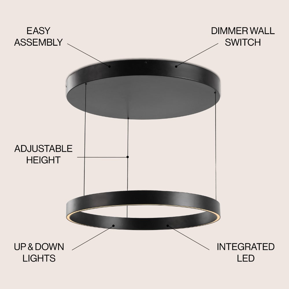 Jense 23.75" Minimalist Modern Metal Adjustable Dimmable Ring LED Pendant