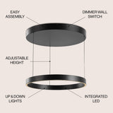 Jense 23.75" Minimalist Modern Metal Adjustable Dimmable Ring LED Pendant